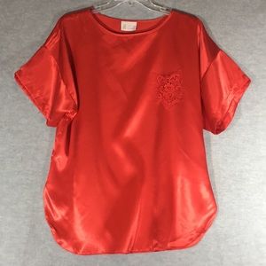 CALIFORNIA DYNASTY Christmas Holiday Valentines Oversized Satin Nightshirt Lace